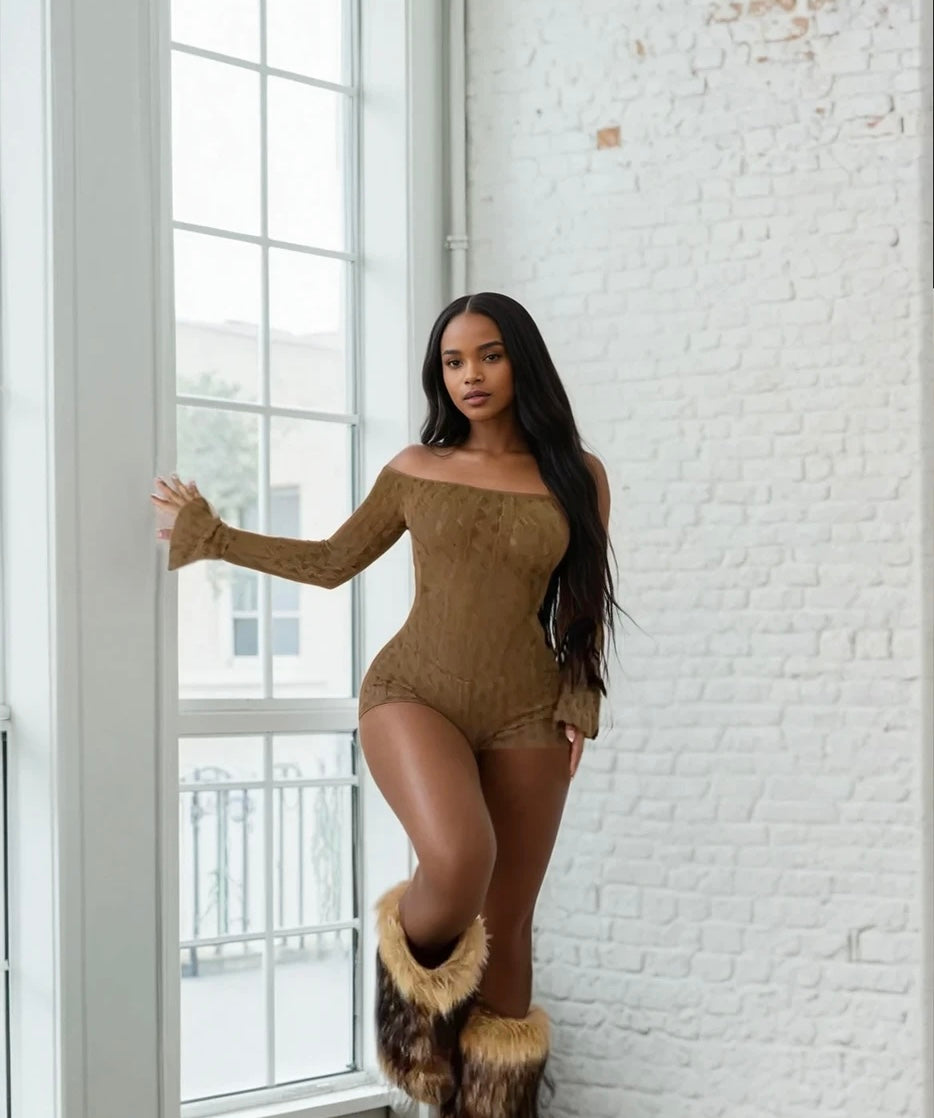 Spring Backless Brown Romper
