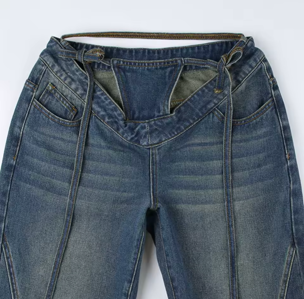 Outside Lace up Denim Jeans